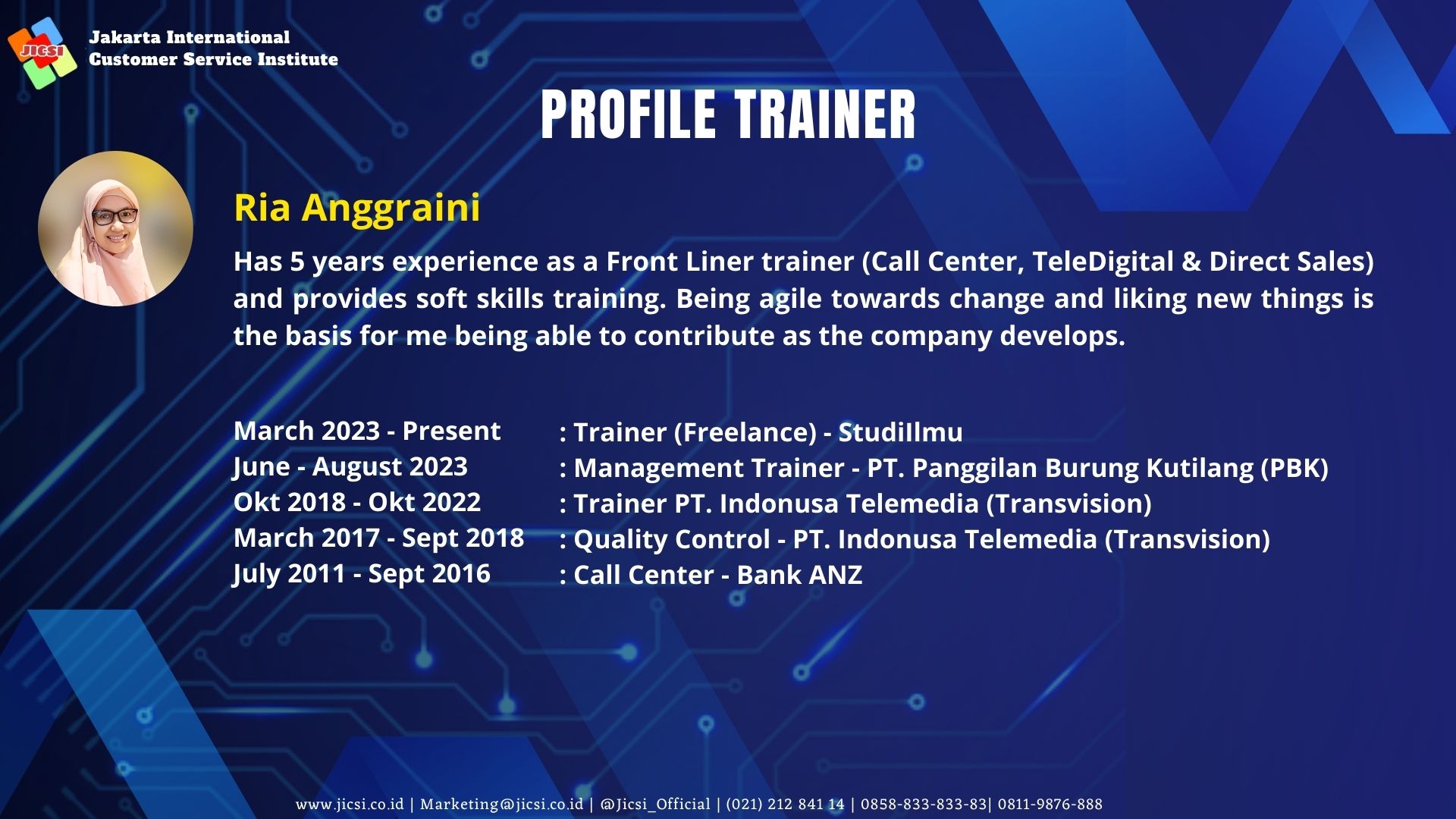 PROFILE TRAINER IBU RIA ANGGRAINI